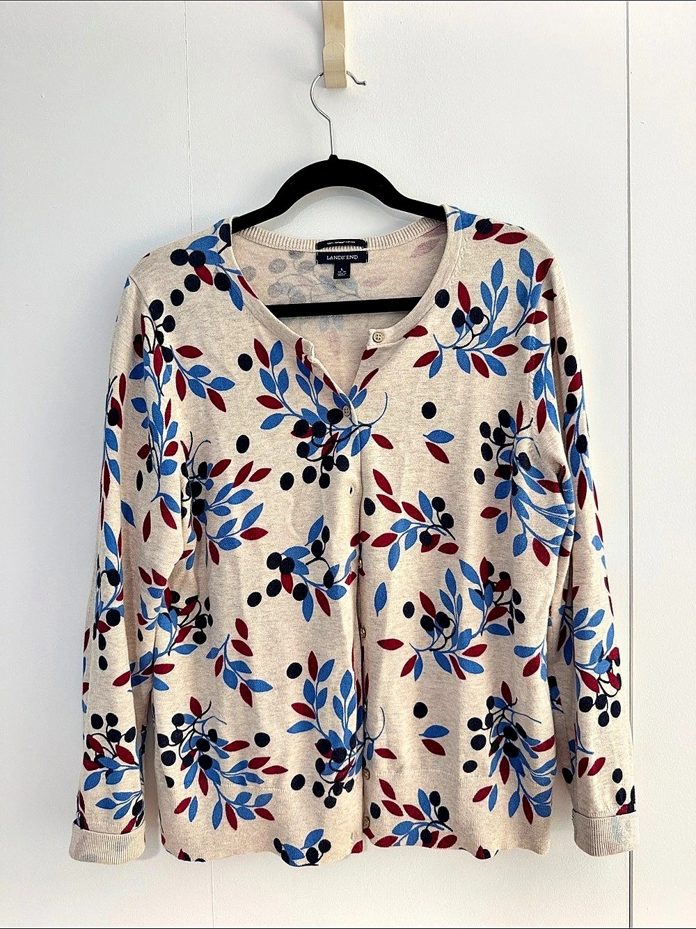 Lands' End Floral Cotton Cardigan Size Large Like New